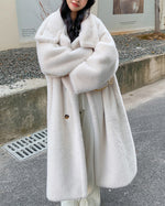 High stand-up collar double-breasted Faux Mink Fur Long Coat
