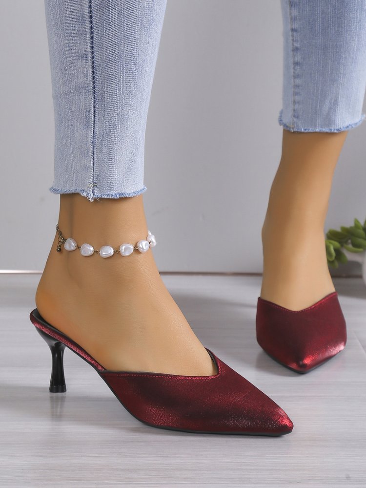 Suede stiletto high heel pointed toe mules