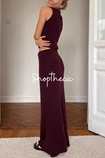 Sleeveless turtleneck knitted vest bodycon maxi skirt set