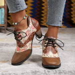 Retro ethnic thick high heels ankle Martin boots