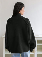 Cozy solid color stand collar zipper knitted cardigan top