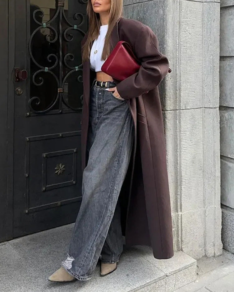 Central Park Avenue Double-breasted long trench coat