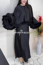 Completo due pezzi composto da gonna e top con mantello Veiled Confidence