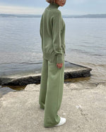 Solid color turtleneck knitted sweater and wide-leg trousers two-piece suit