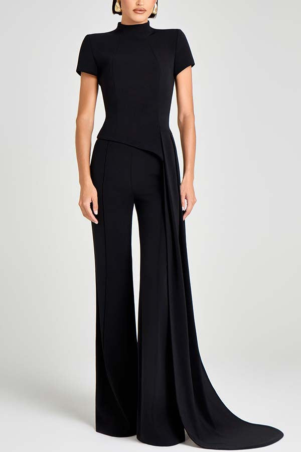 Unique side hem design Slim-fit short-sleeved top and trousers two-piece set