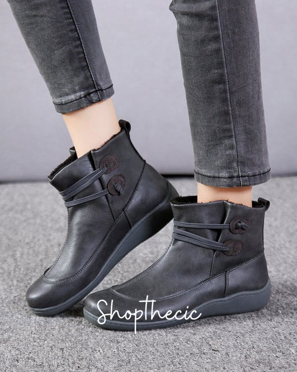 Retro Lace-Up Flat Ankle Boots - Classic Restock