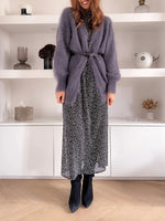 Gray Loose Faux Mink Knit Cardigan