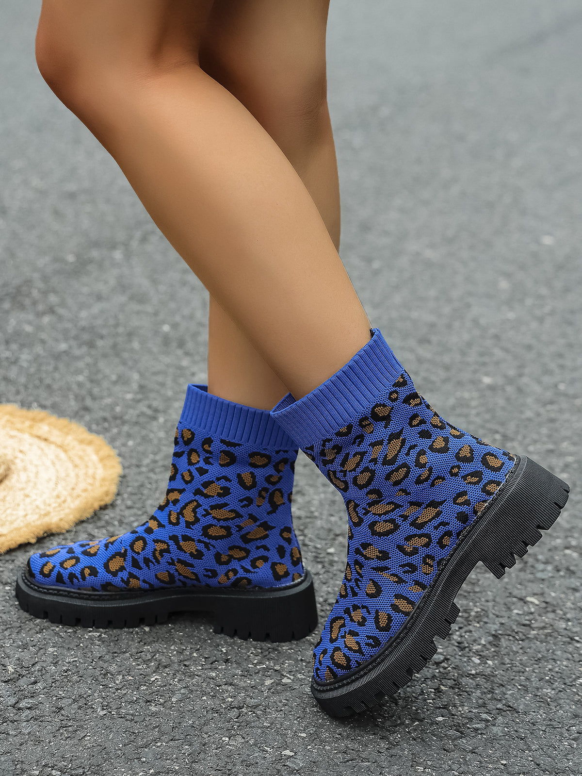 Under the Neon Leopard knitted sock boots