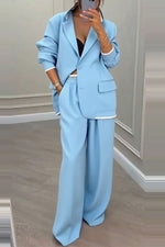 Solid color stylish suit elastic waist wide-leg pants two-piece set