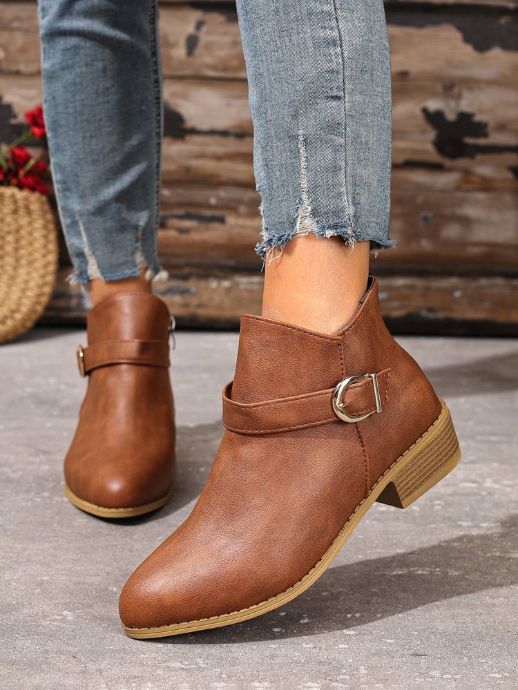 Classic Side Zipper Metal Buckle Chelsea Boots