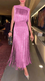 Elegant tassel sleeveless long party dress
