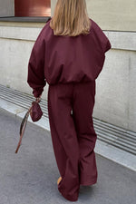 Vintage Burgundy Long-sleeved Lapel Trench Coat High-waist Slim-fit Trousers Set