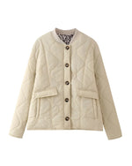 Leopard lining quilted buttons padded jacket