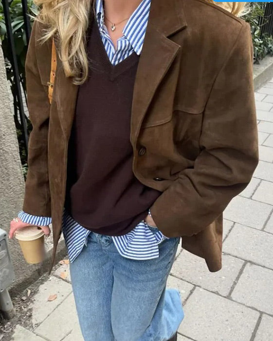 Old Hollywood Glam suede midi jacket