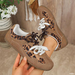 Retro leopard print double lace flat shoes