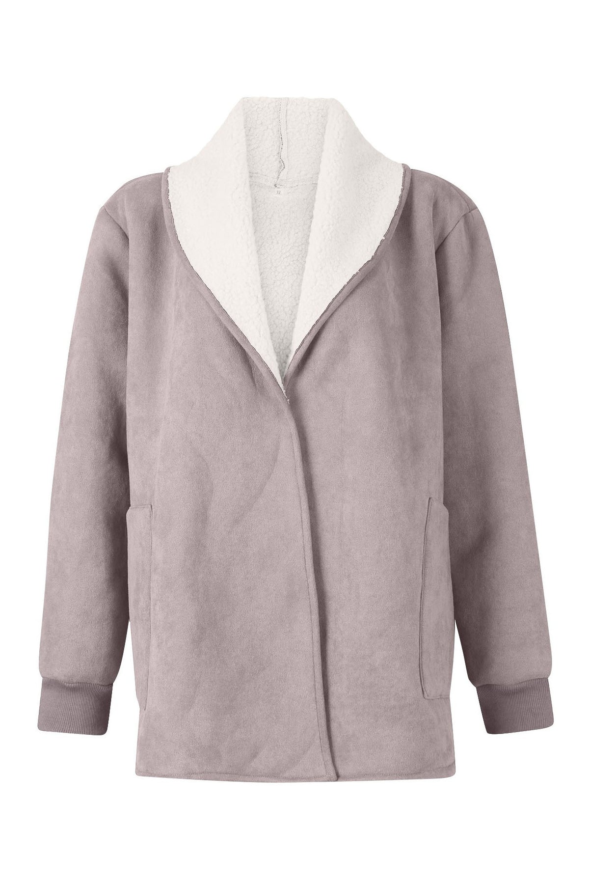 Langärmlige Thermojacke aus Wildleder und Lammwolle mit Revers