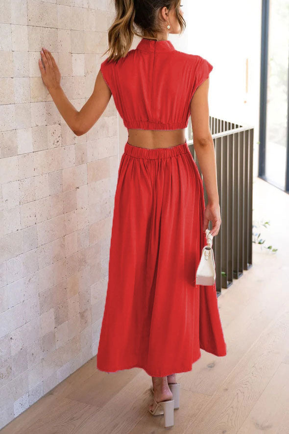 Light of My Life Cutout Waist Pocketed Vacation Midi Dress