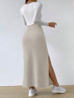 CozyKnit High-waisted slim-fitting side slit knitted long skirt