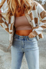 Klassisches kariertes Fleece-Cardigan-Oberteil