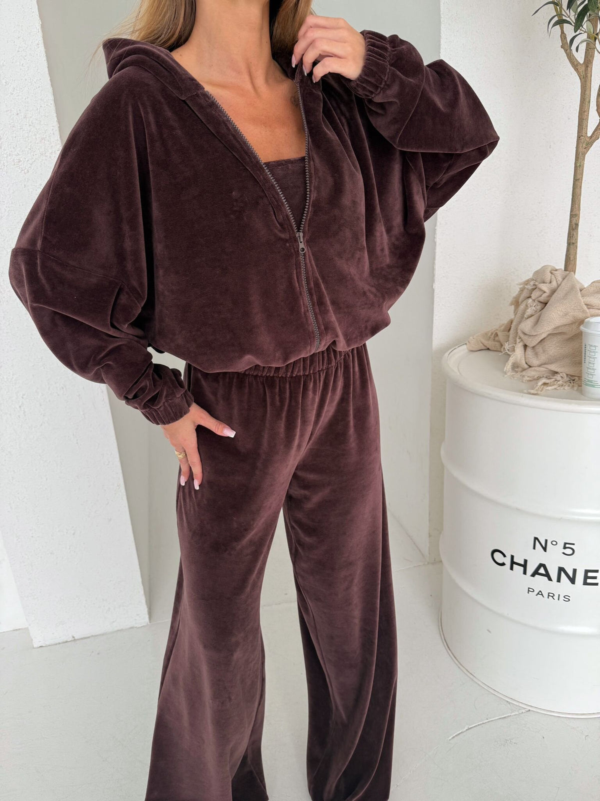 Afternoon Nap Hooded Cardigan and Elastic Wide-Leg Pants