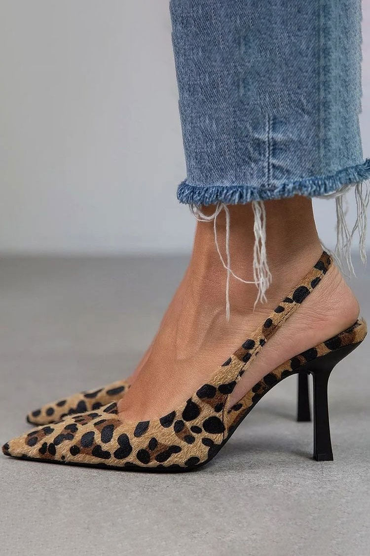 Leopard Pointed toe Slingback Low heel Sandals