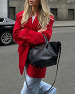 Rote, lockere Anzugjacke mit unregelmäßigem Taschendesign