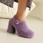 Chunky heeled platform furry shoes