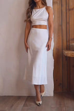 Satin camisole top and hip maxi skirt two-piece set