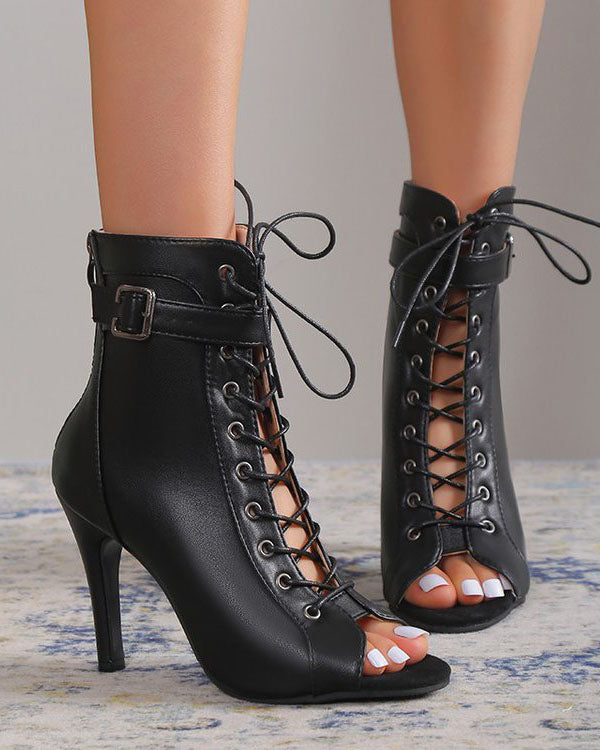 Römersandalen mit Riemchen und hohem Absatz und Peep Toe