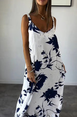 Retro Printed Halter V-Neck Dress