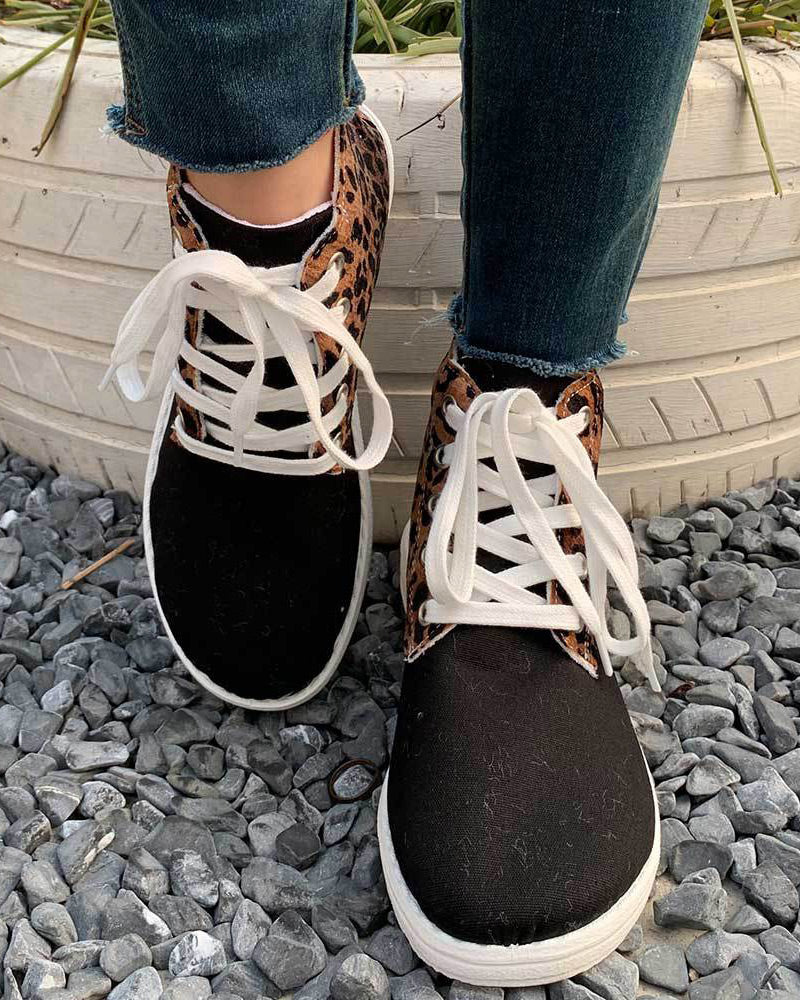 Leopard print patchwork canvas Chelsea boots