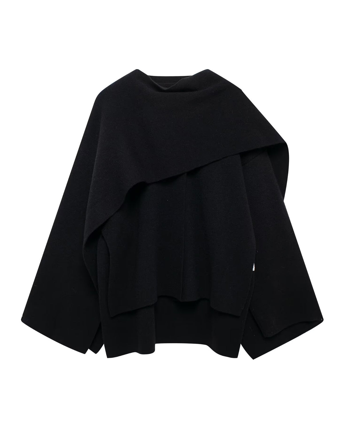 Asymmetric scarf cropped knitted coat