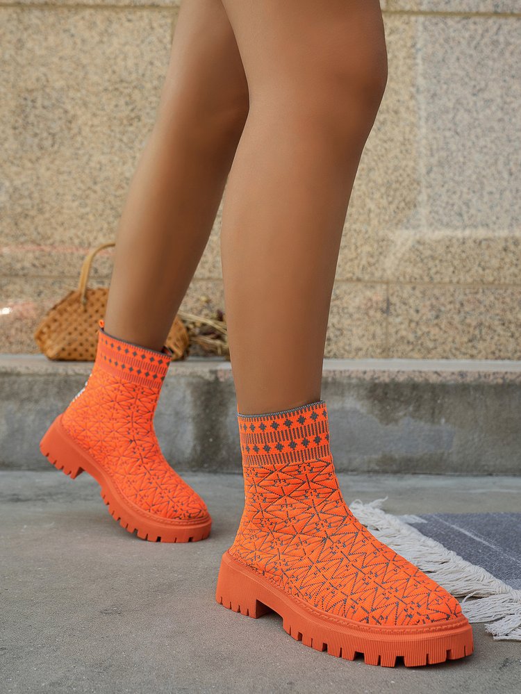 Bottes de cheminée montantes stretch en tricot flyknit à motif géométrique