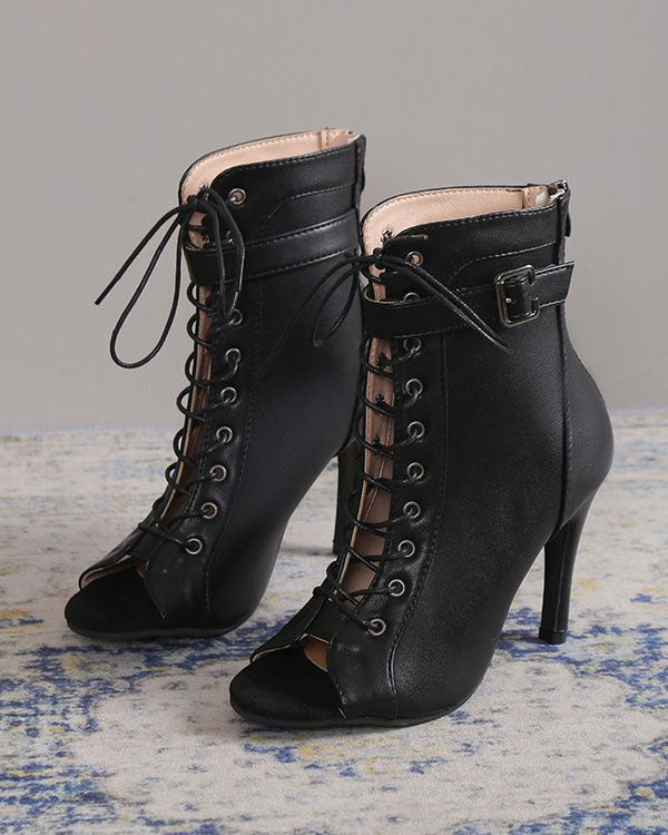 Römersandalen mit Riemchen und hohem Absatz und Peep Toe