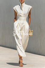 Solid color high-waisted turtleneck shirt dress