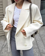 Vermont Village Double-breasted beige woolen suit jacket