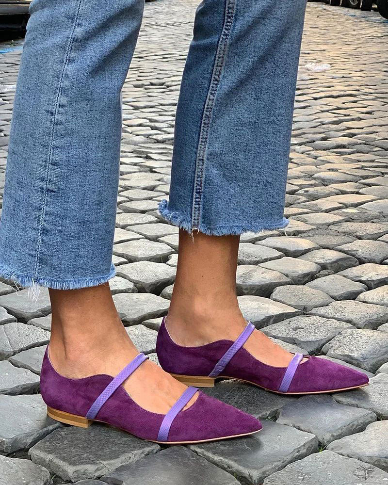 Mary Janes en daim à double bride et bout pointu