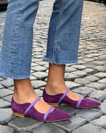 Mary Janes en daim à double bride et bout pointu