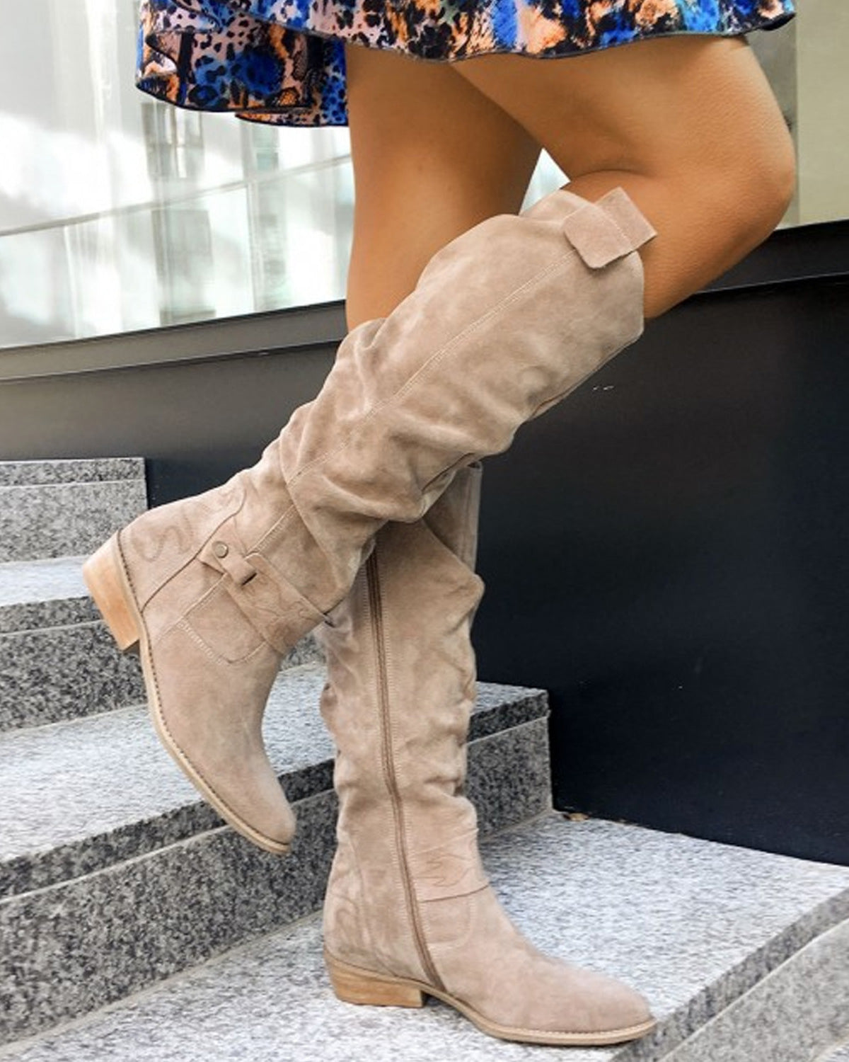 Polished Edge side zip low-heeled knee-high boots