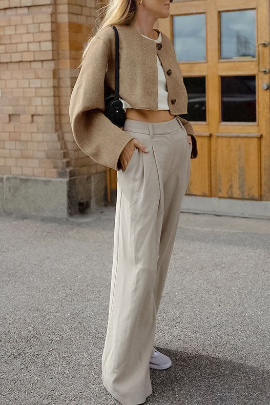 Brown Relaxed-fit Short Wool Coat