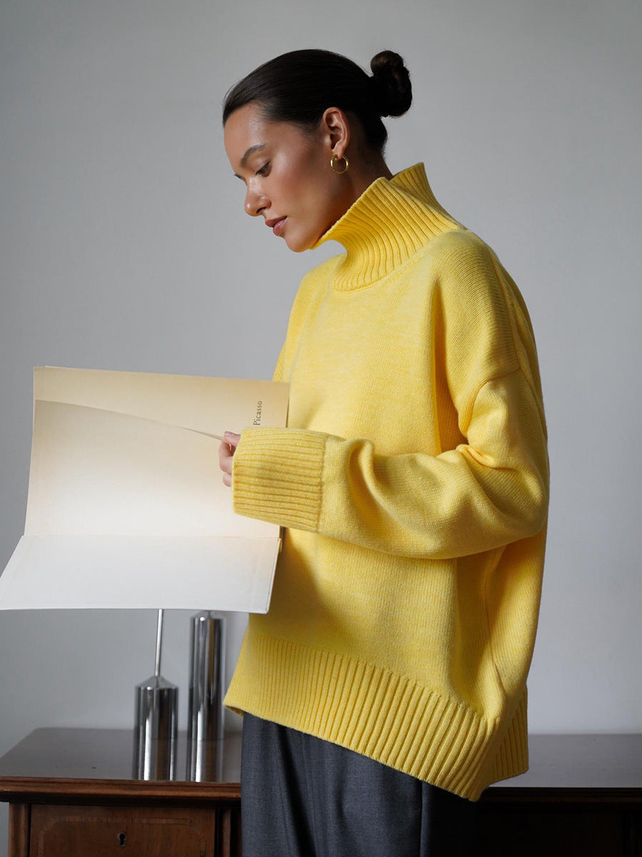 Cozy Solid color turtleneck knitted pullover loose sweater