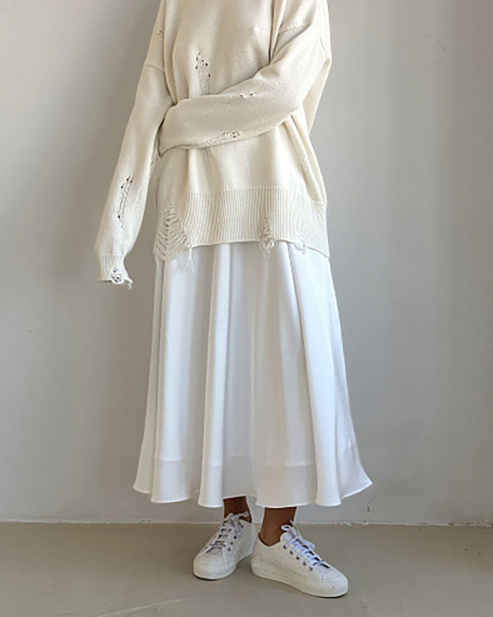 Solid Color High-Waisted Satin Midi Skirt