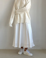 Solid Color High-Waisted Satin Midi Skirt