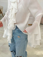 Wide Cuffs and Ruffles Long sleeve Light Shirt