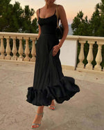 Spaghetti Strap Floral Applique A-line Dress