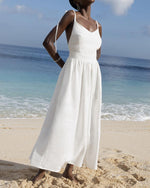 Trägerloses, rückenfreies Kleid aus reiner Baumwolle mit V-Ausschnitt