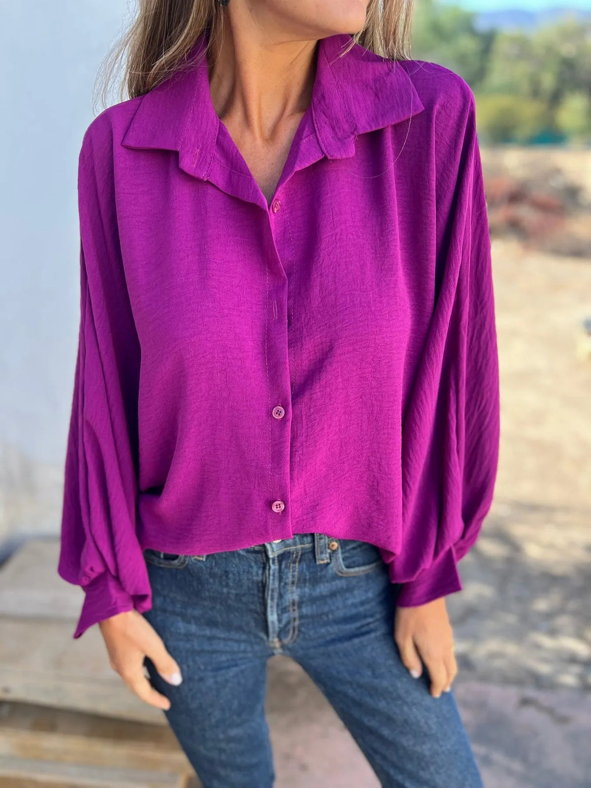 Solid color bat sleeve shirt