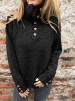 Stand collar solid color button loose sweater