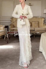 Completo due pezzi con giacca e gonna in pizzo, eco dell'Art Déco