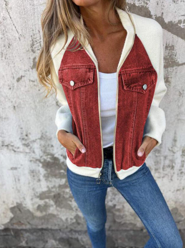 Jeansjacke mit Patchwork-Kapuze